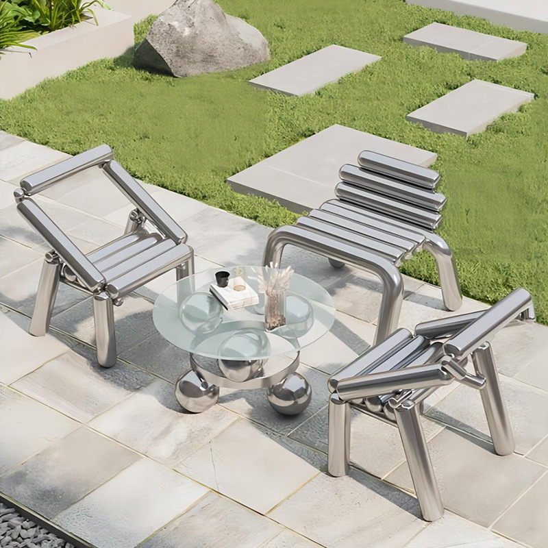 Outdoor Furniture Metal Chairs - เก้าอี้สแตนเลสสไตล์หรูหราเรียบง่าย เก้าอี้สตูลขนาดเล็กสำหรับอพาร์ทเมนต์ โต๊ะกาแฟ เก้าอี้พักผ่อนแบบเคลื่อนย้ายได้
